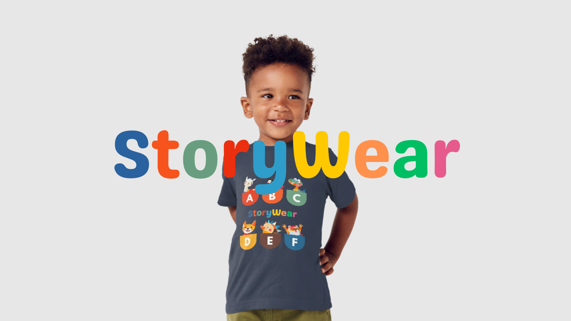 Australian Alphabetのキャラクター入りStoryWearシャツを着た子どものデザインイメージ