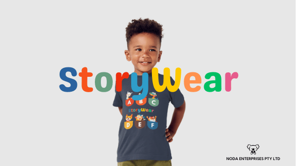 ABCキャラクターのTシャツを着た子どものStoryWearデザインイメージ